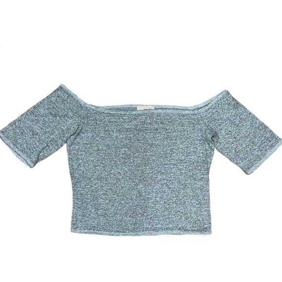 Aritzia Wilfred Free Marbled Grey Bayne Off The Shoulder Cropped Tee Size Medium - Picture 4 of 9